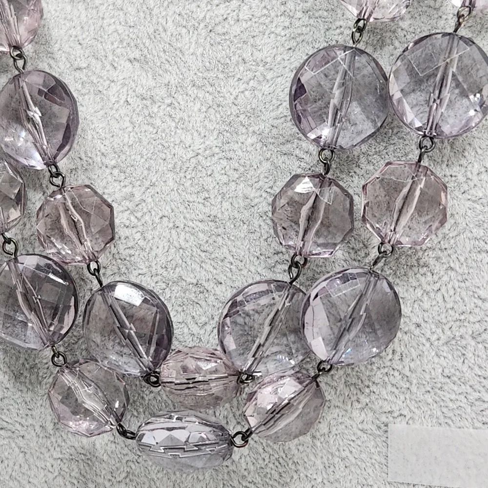 Chunky Smoky Faceted Lucite Statement Necklace 36 Inch Long Glam‎ Evening